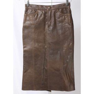 Just Cavalli Brown Genuine Leather Pencil Skirt